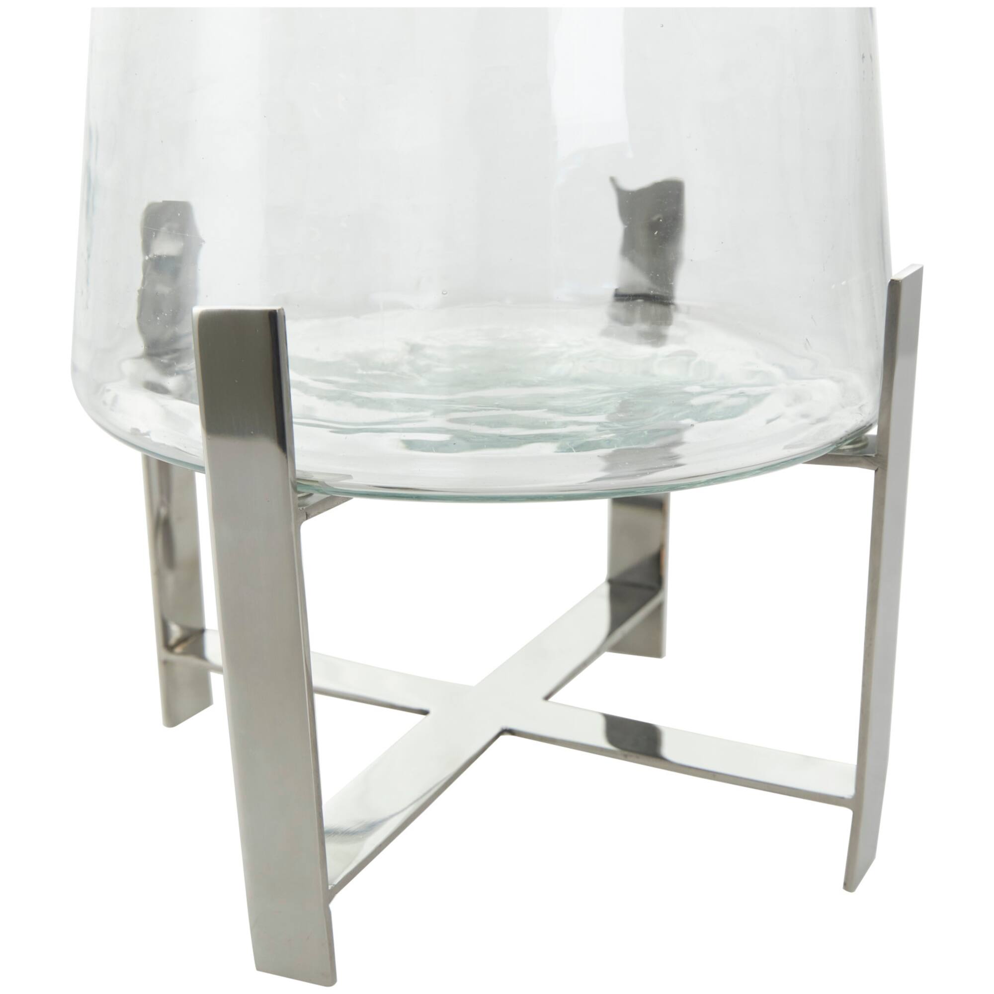 14" Clear Glass & Stainless Steel Hurricane Candle Holder